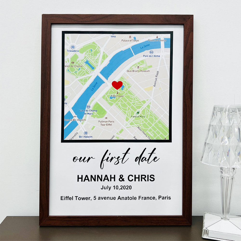 Personalized First Date Map Framed Gift For Couple