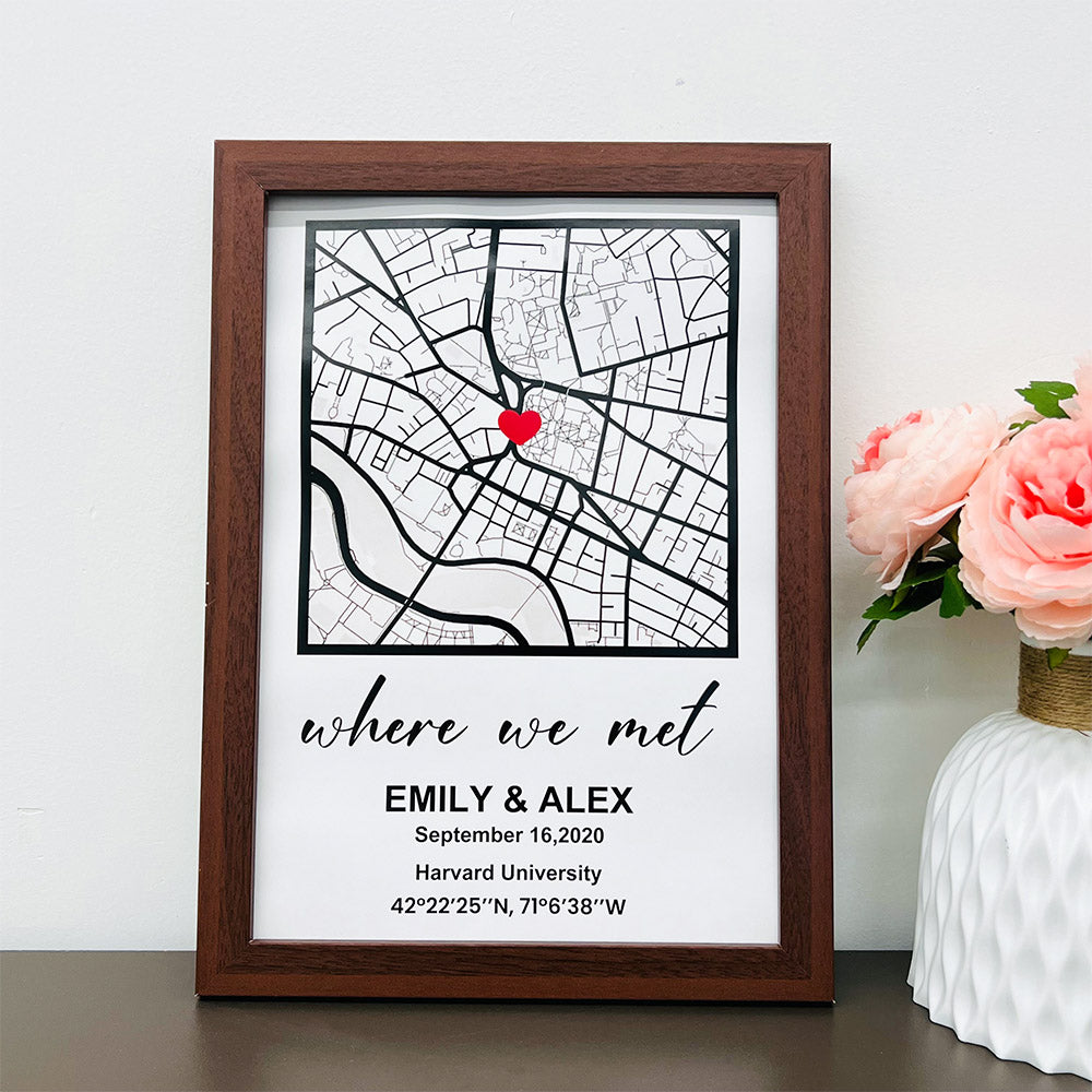 Personalized First Date Map Framed Gift For Couple
