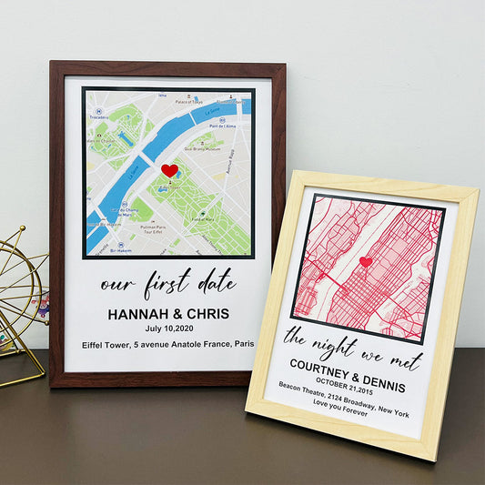 Personalized First Date Map Framed Gift For Couple